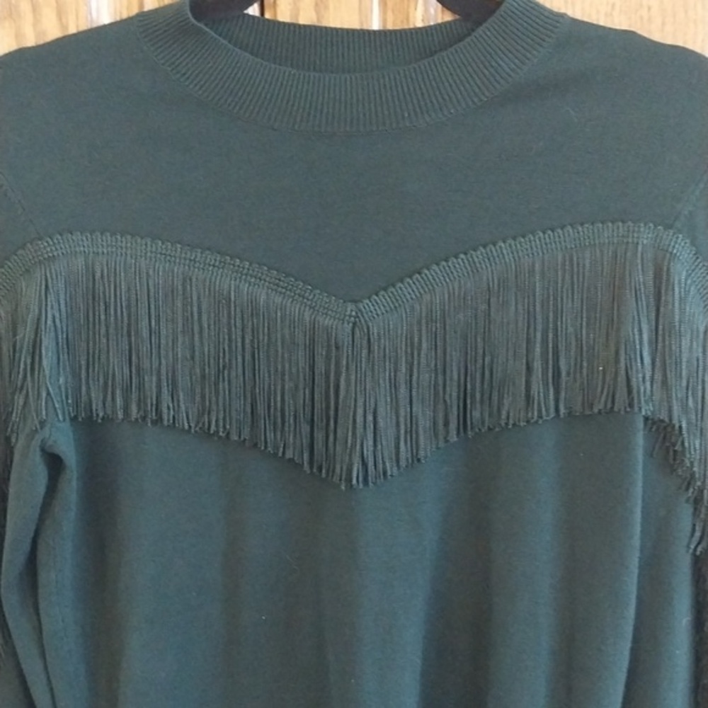 Ted Baker London NWT Aniebal Fringe Sweater Women's‎ Size 2 Dk Green Lightweight